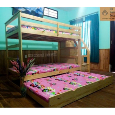 165 Naturall : Giường 3 Tầng Cầu Thang Liên Hợp - 1m